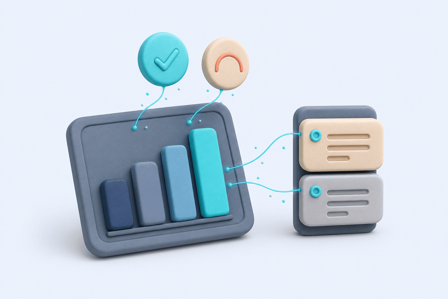 Cartera and finanzas read recovered vs open balances at a glance — a clay dashboard tile with a soft bar-chart and two floating status badges sits beside a s...