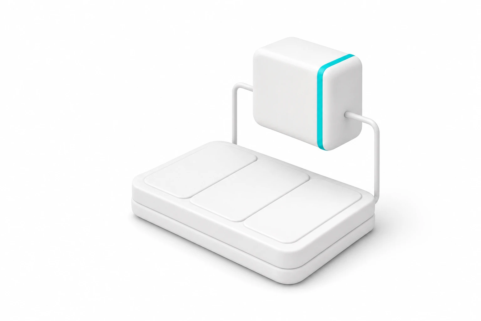 A horizontal clay platform with a floating Cobru module on top, representing payment layer over existing bank account