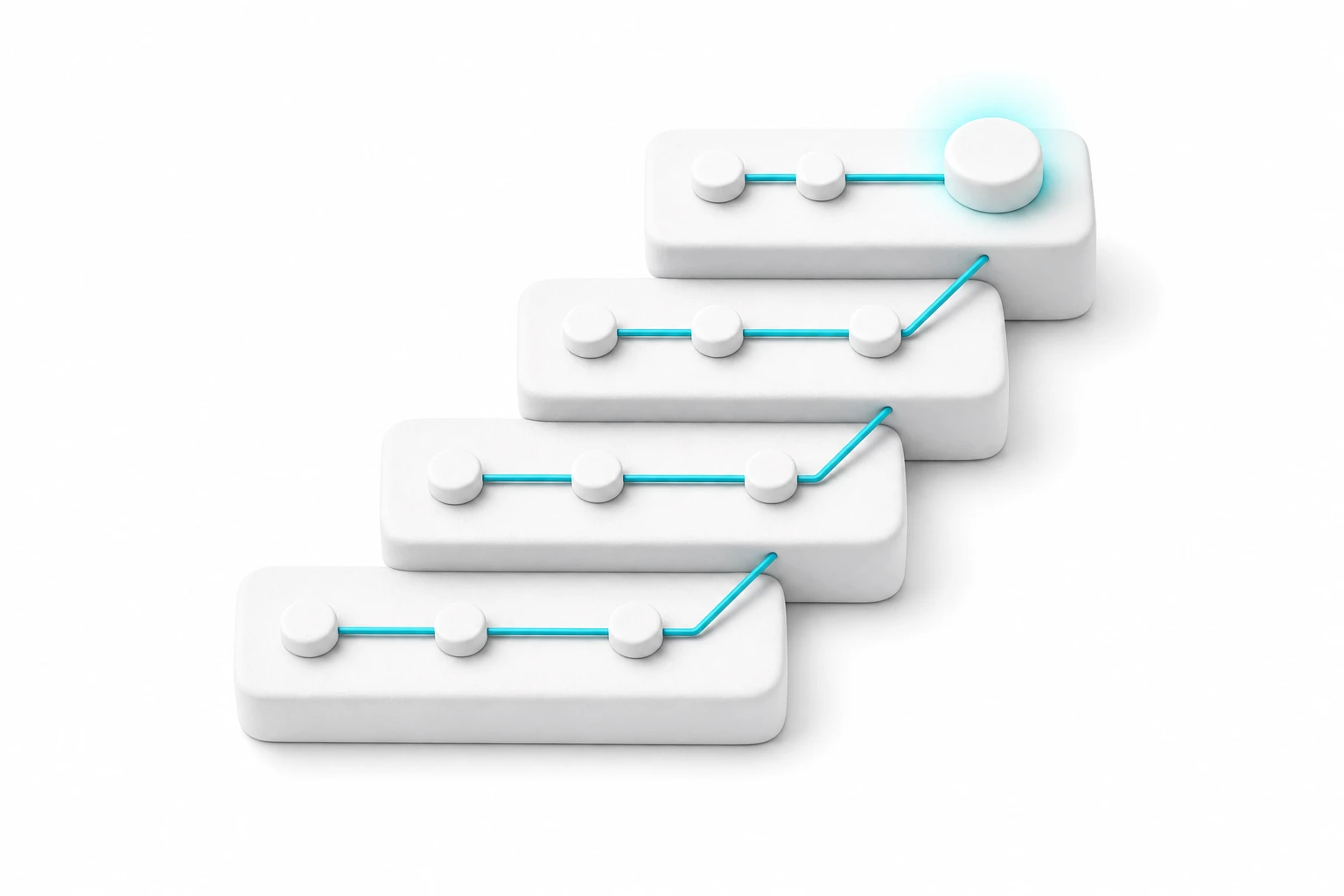 Ascending clay steps with modular nodes representing scalable pricing structure
